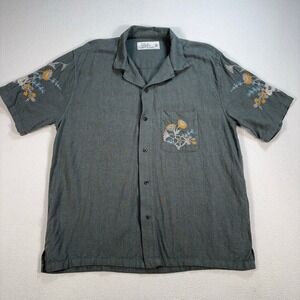 Abercrombie & Fitch Summer Linen Blend Shirt Men's M Green Floral‎ Embroidery
